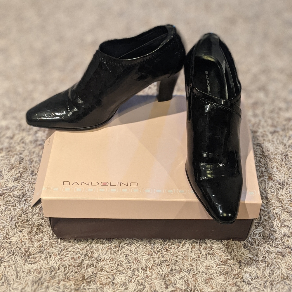 Black Faux Leather Heel Booties